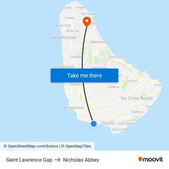 Saint Lawrence Gap to Nicholas Abbey map