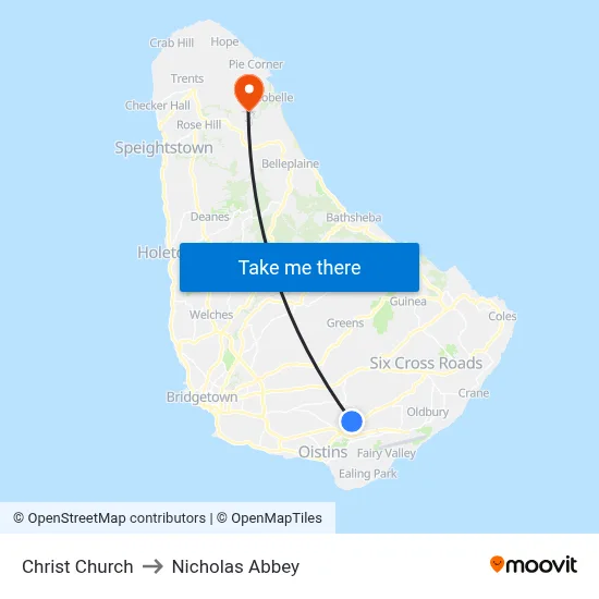 Christ Church to Nicholas Abbey map