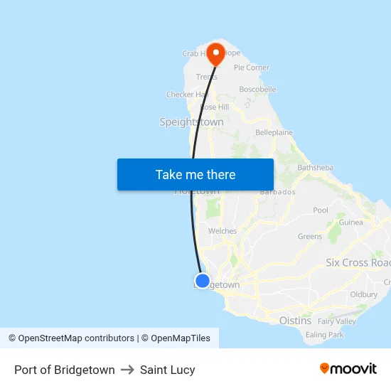 Port of Bridgetown to Saint Lucy map
