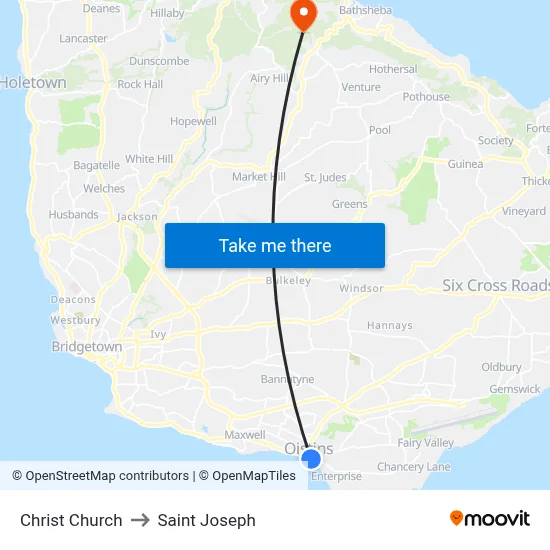 Christ Church to Saint Joseph map