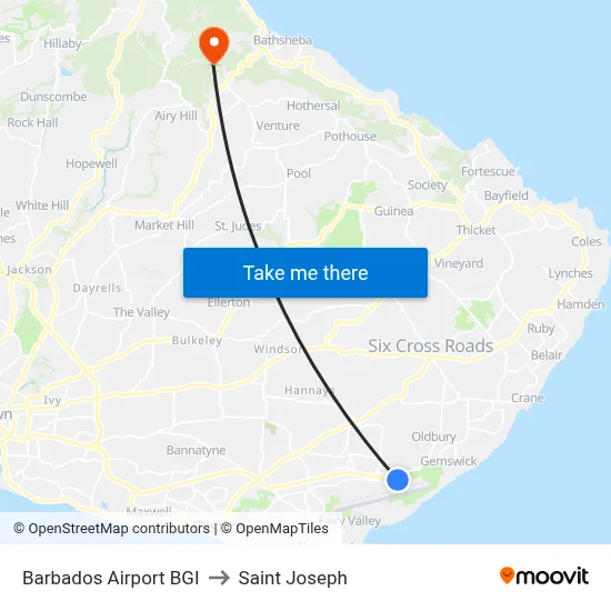 Barbados Airport BGI to Saint Joseph map
