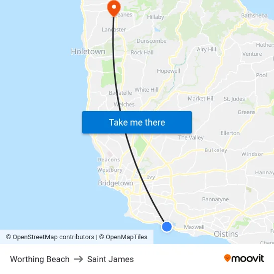 Worthing Beach to Saint James map