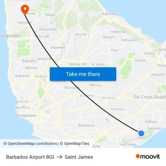 Barbados Airport BGI to Saint James map
