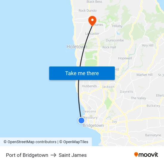 Port of Bridgetown to Saint James map