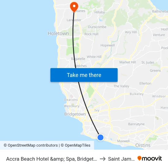 Accra Beach Hotel &amp; Spa, Bridgetown to Saint James map