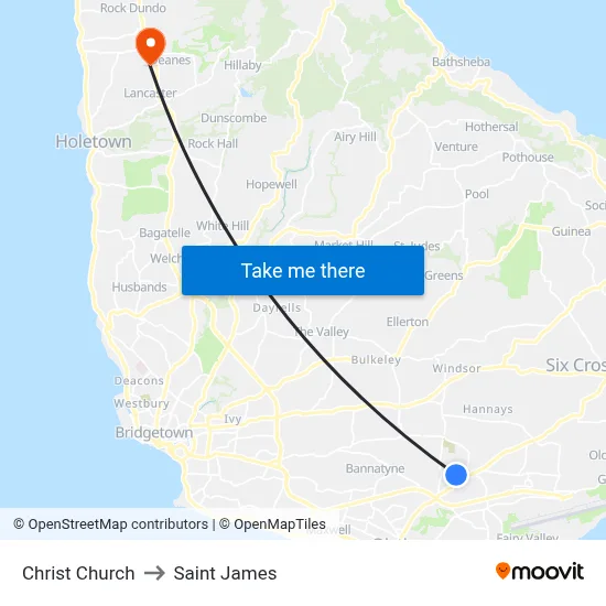 Christ Church to Saint James map