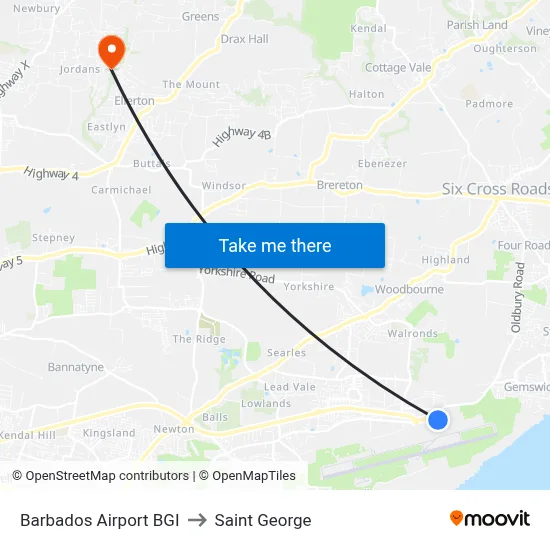 Barbados Airport BGI to Saint George map