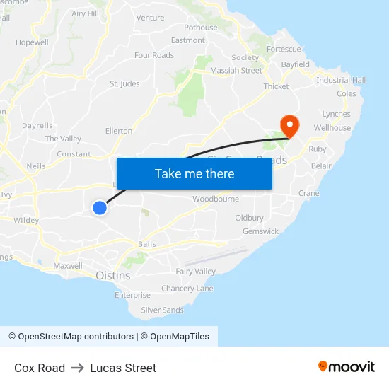 Cox Road to Lucas Street map