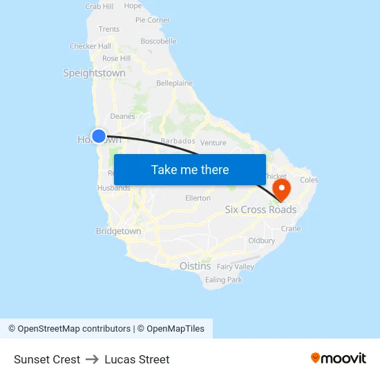 Sunset Crest to Lucas Street map