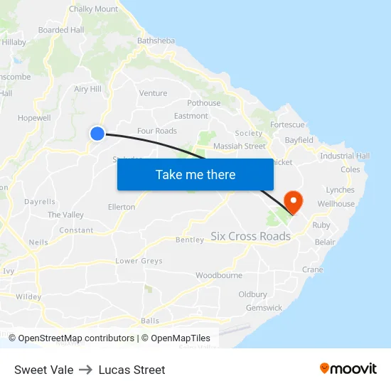 Sweet Vale to Lucas Street map