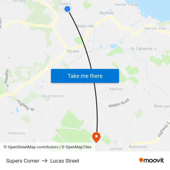 Supers Corner to Lucas Street map