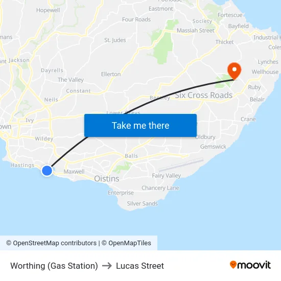 Worthing (Gas Station) to Lucas Street map