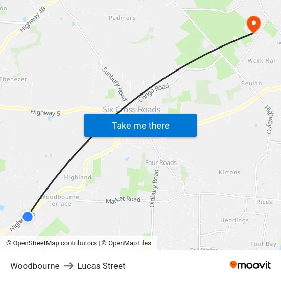 Woodbourne to Lucas Street map