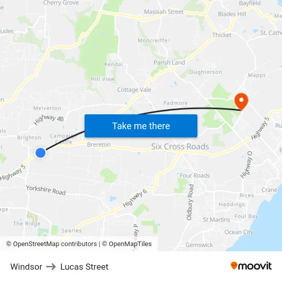 Windsor to Lucas Street map