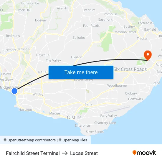 Fairchild Street Terminal to Lucas Street map