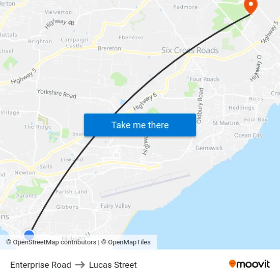 Enterprise Road to Lucas Street map