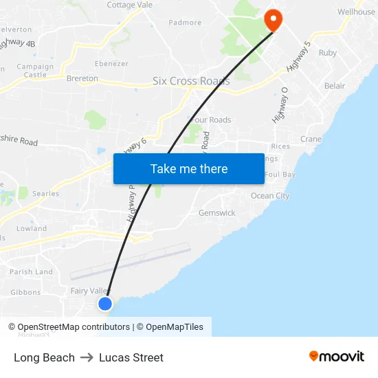 Long Beach to Lucas Street map