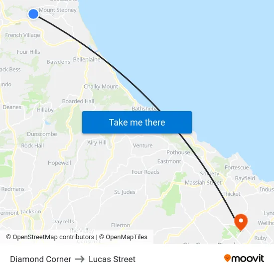 Diamond Corner to Lucas Street map