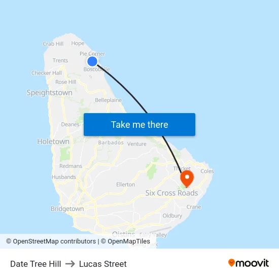 Date Tree Hill to Lucas Street map