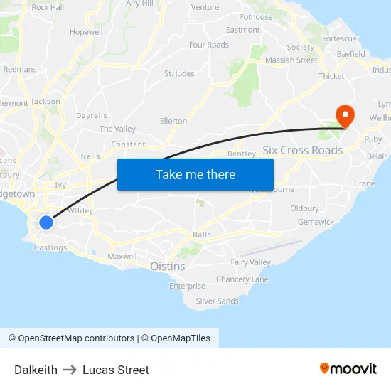 Dalkeith to Lucas Street map