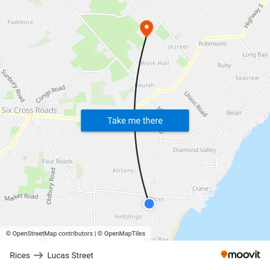 Rices to Lucas Street map