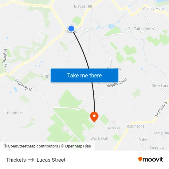 Thickets to Lucas Street map