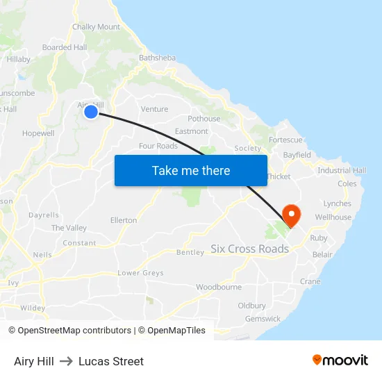 Airy Hill to Lucas Street map