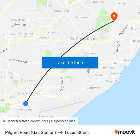 Pilgrim Road (Gas Station) to Lucas Street map
