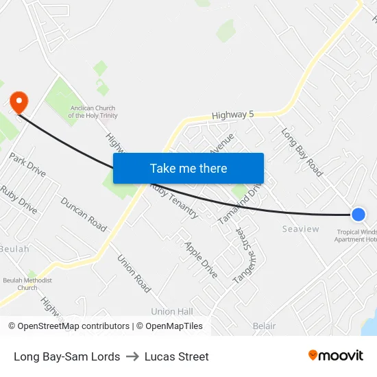 Long Bay-Sam Lords to Lucas Street map