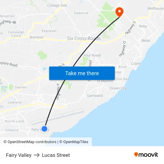 Fairy Valley to Lucas Street map