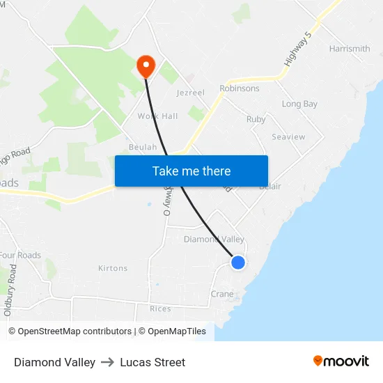 Diamond Valley to Lucas Street map