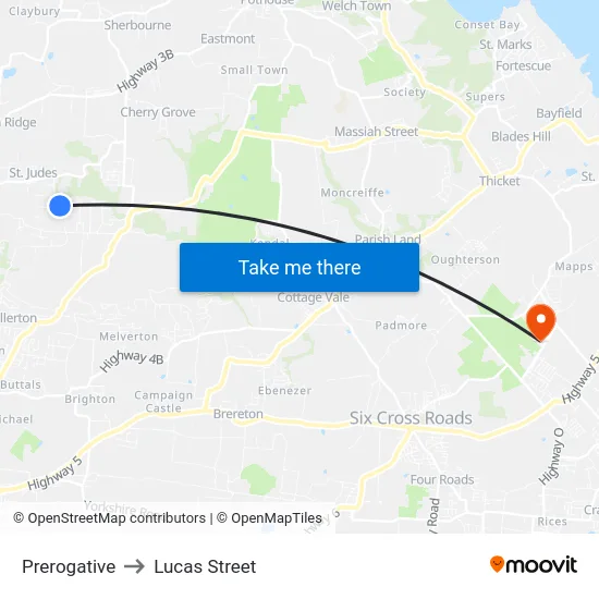 Prerogative to Lucas Street map