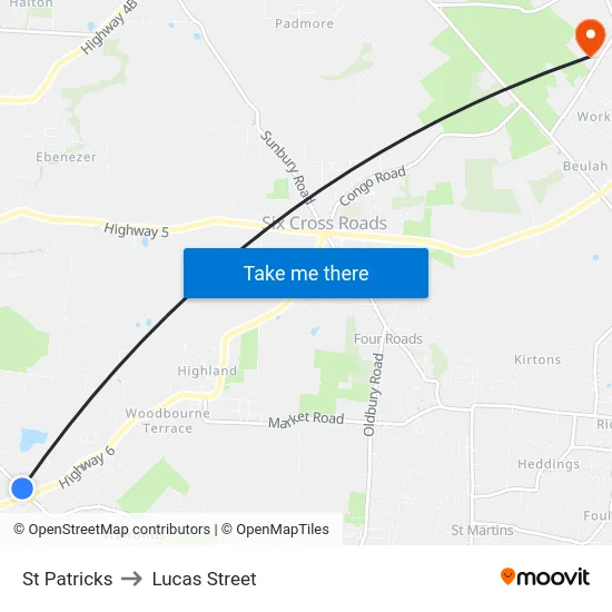 St Patricks to Lucas Street map