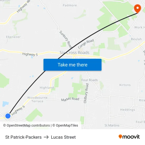 St Patrick-Packers to Lucas Street map