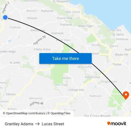 Grantley Adams to Lucas Street map