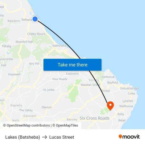 Lakes (Batsheba) to Lucas Street map