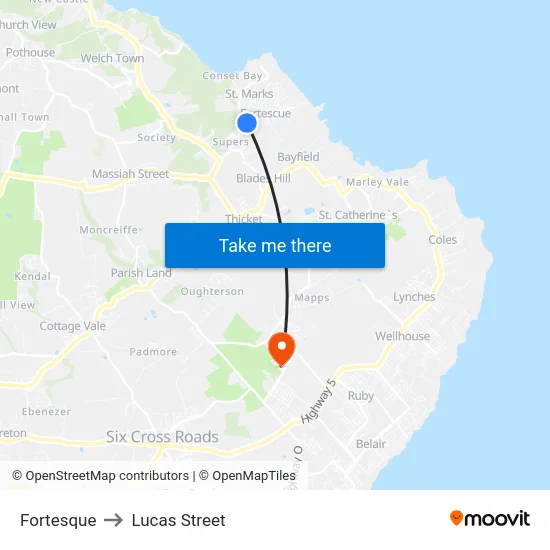 Fortesque to Lucas Street map