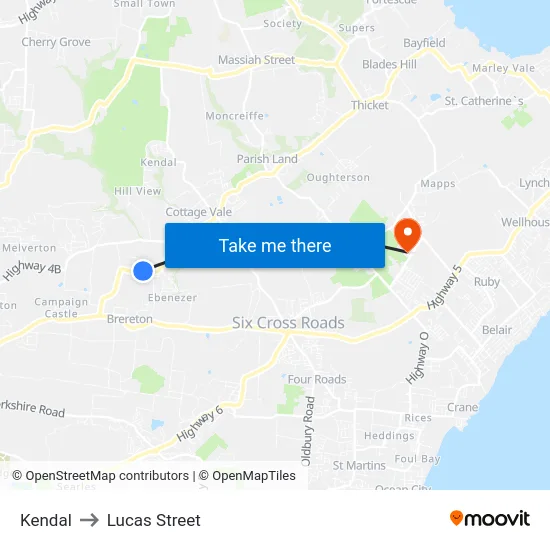 Kendal to Lucas Street map