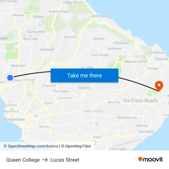 Queen College to Lucas Street map