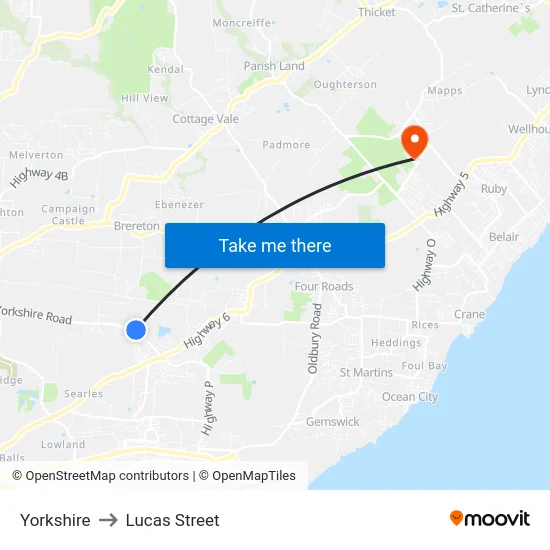 Yorkshire to Lucas Street map