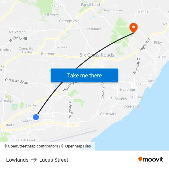 Lowlands to Lucas Street map
