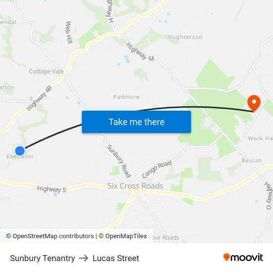 Sunbury Tenantry to Lucas Street map