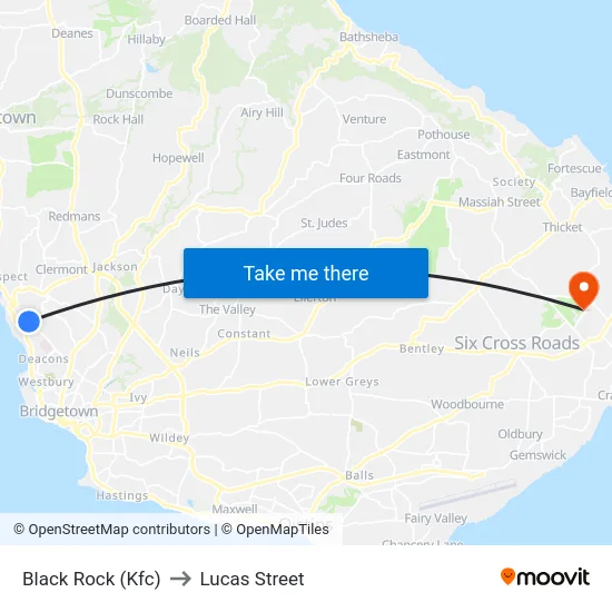 Black Rock (Kfc) to Lucas Street map