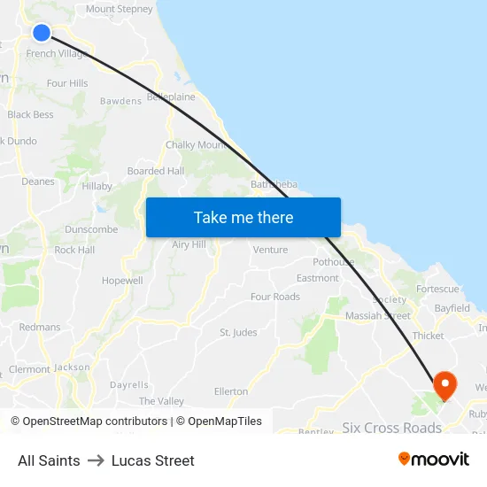 All Saints to Lucas Street map