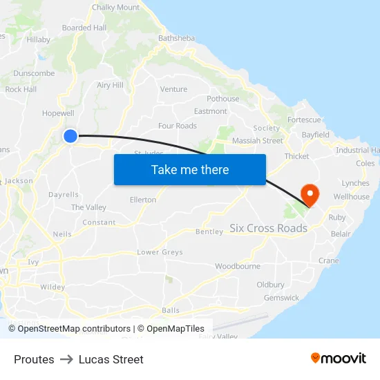 Proutes to Lucas Street map