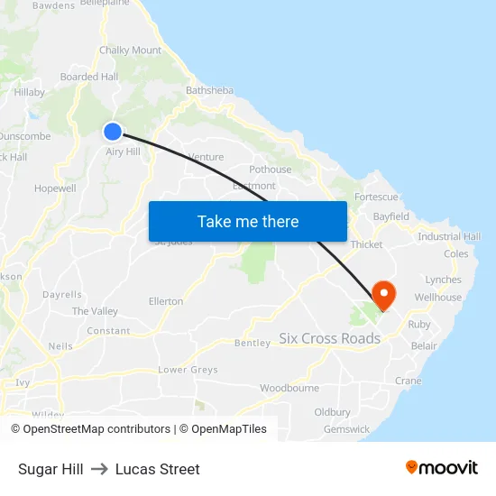Sugar Hill to Lucas Street map