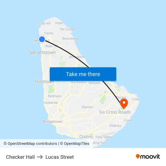 Checker Hall to Lucas Street map