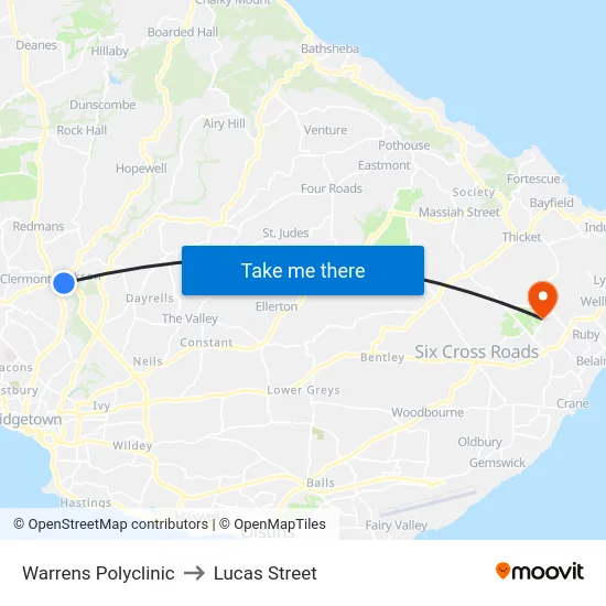 Warrens Polyclinic to Lucas Street map