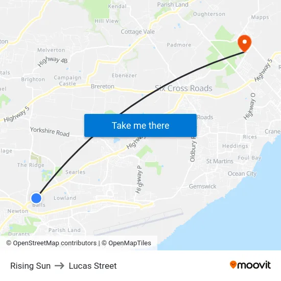Rising Sun to Lucas Street map
