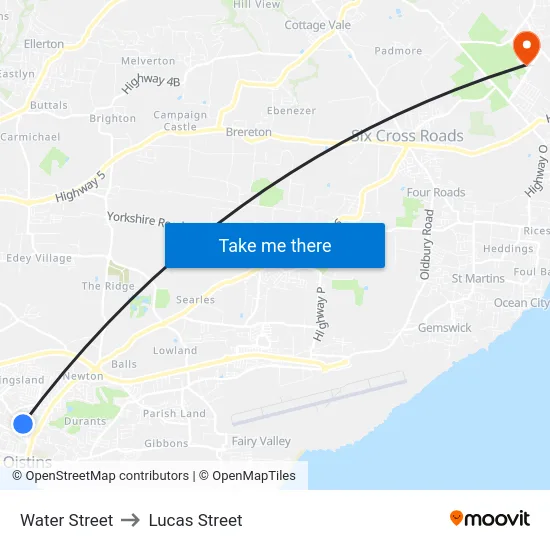 Water Street to Lucas Street map
